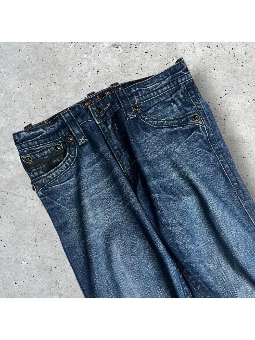 Rock Revival Bootcut Straight Leg Denim Jeans Distressed Hem Size 34